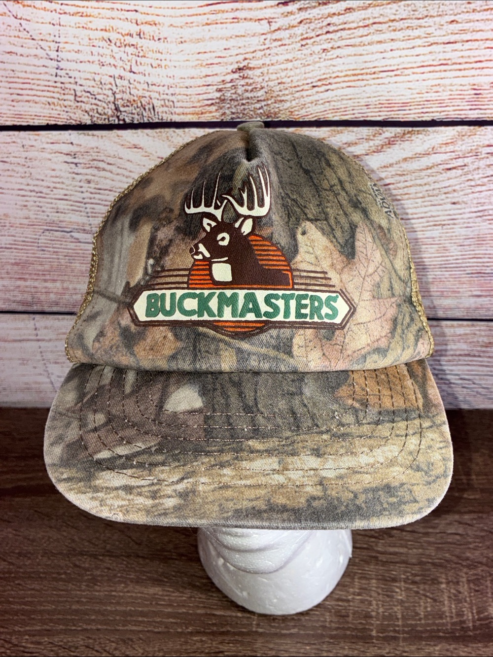 Vintage Youth Buckmasters Camo Trucker Hat - Green Logo